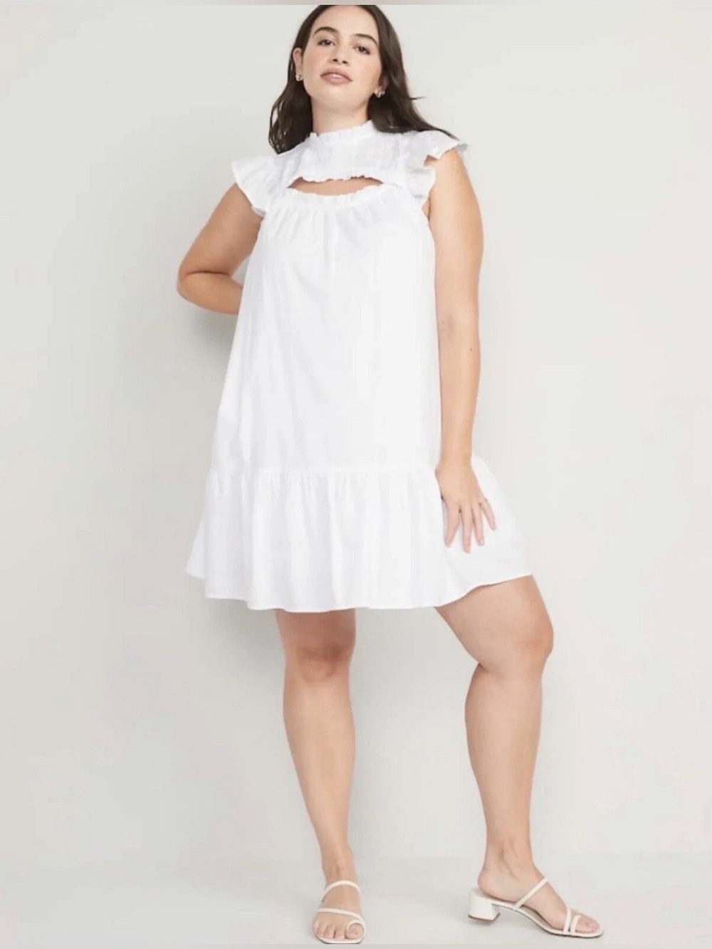 Old Navy Flutter Sleeve Cotton Poplin Smocked Cut Out Mini Swing Dress Size XXL